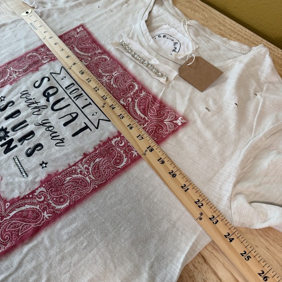 A Rare Bird L/XL Graphic T-Shirt Rhinestone Distressed Bandana Paisley Tee - Picture 9 of 11